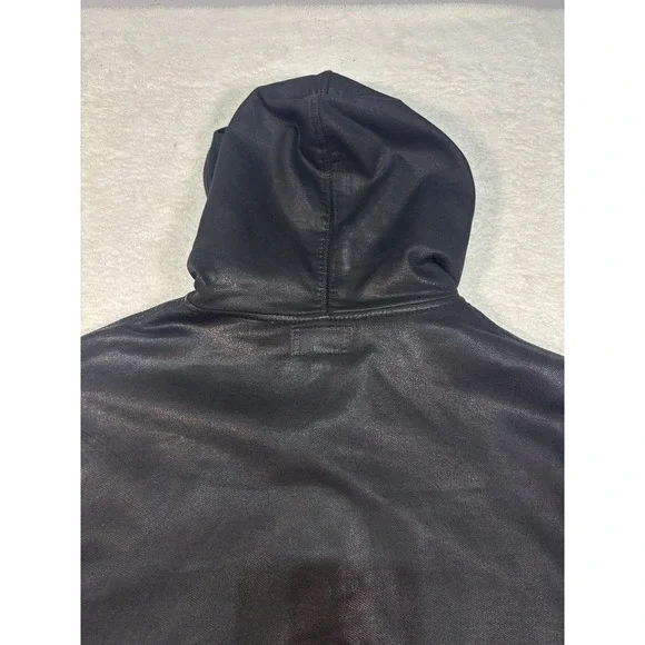 True Religion Men's Size Jet Black Coated Moto Hoodie Jacket Size 3XL - Picture 11 of 12